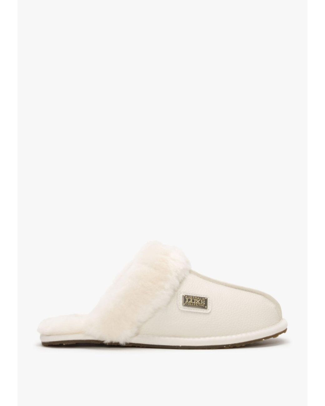 Australia Luxe White Pale Leather Sheepskin Closed Mule Slippers