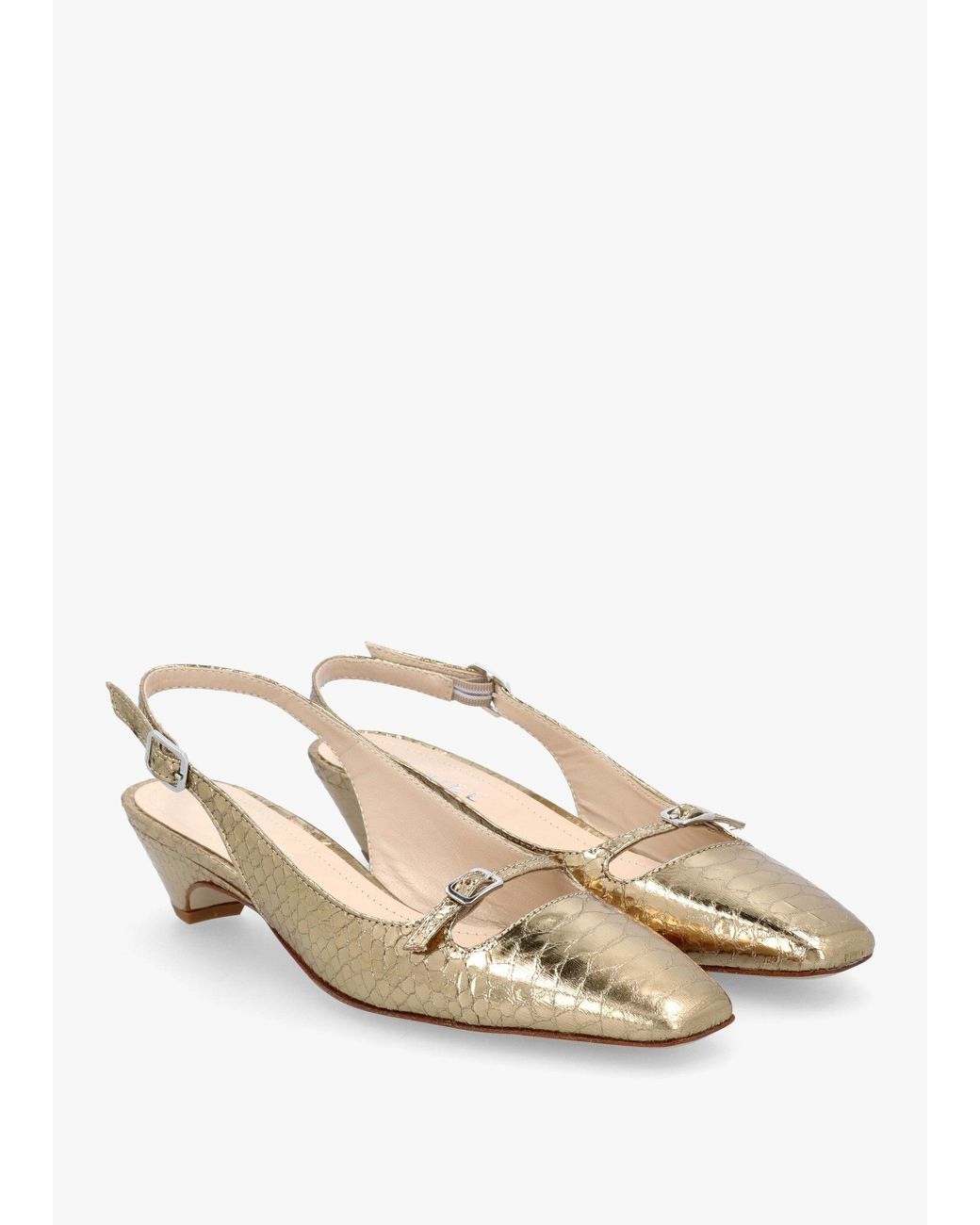 Daniel Natural Nux Leather Reptile Low Heel Court Shoes