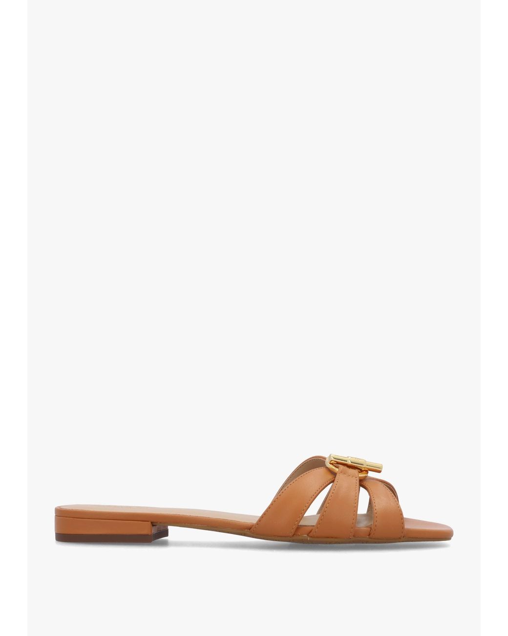 Ralph Lauren White Blaike Caramel Leather Slide Sandals