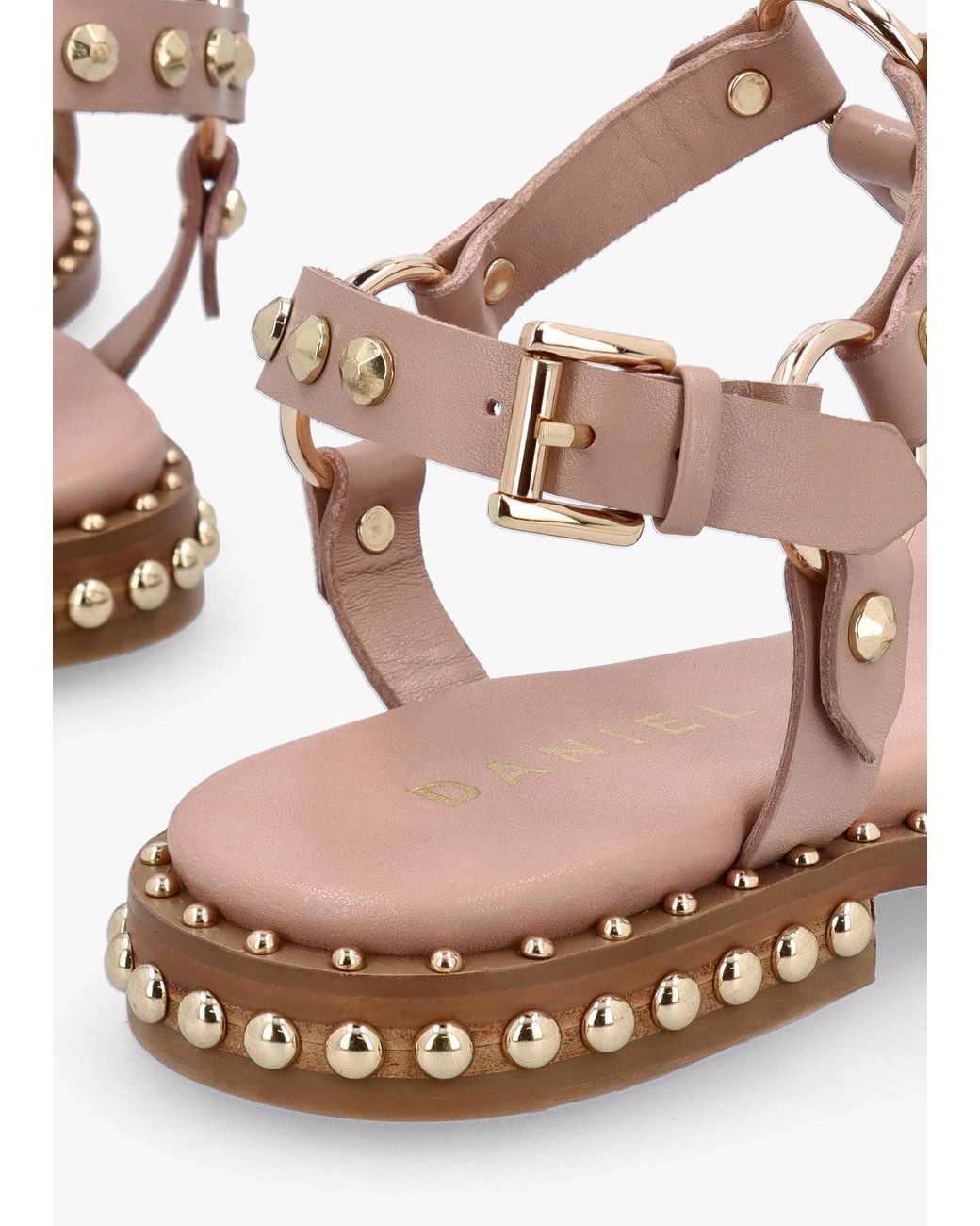 Daniel Natural Everlast Nude Leather T Bar Studded Sandals