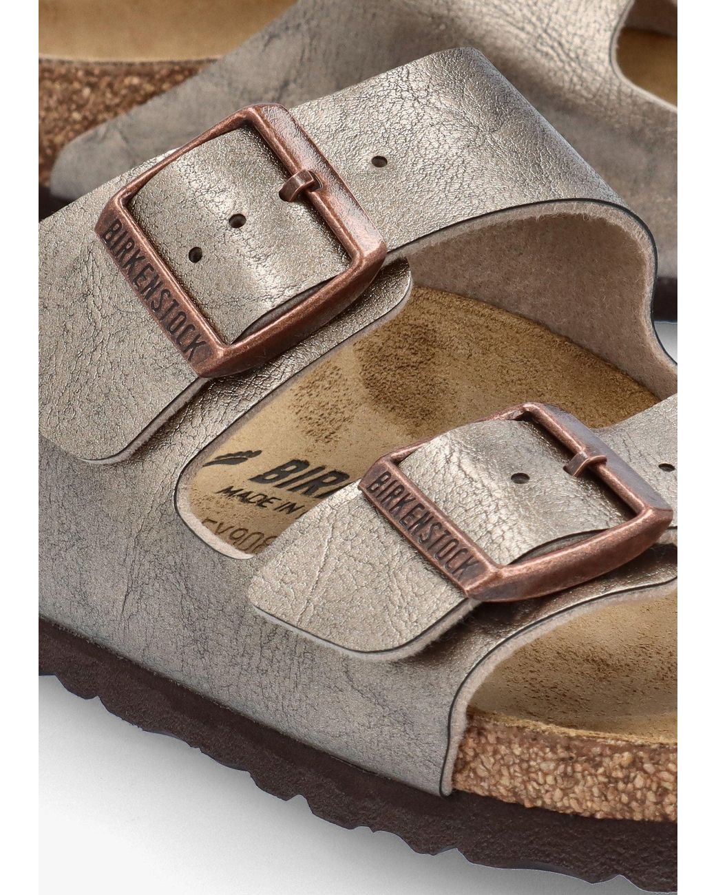 Birkenstock White Arizona Birko-Flor Graceful Taupe Two Bar Mules