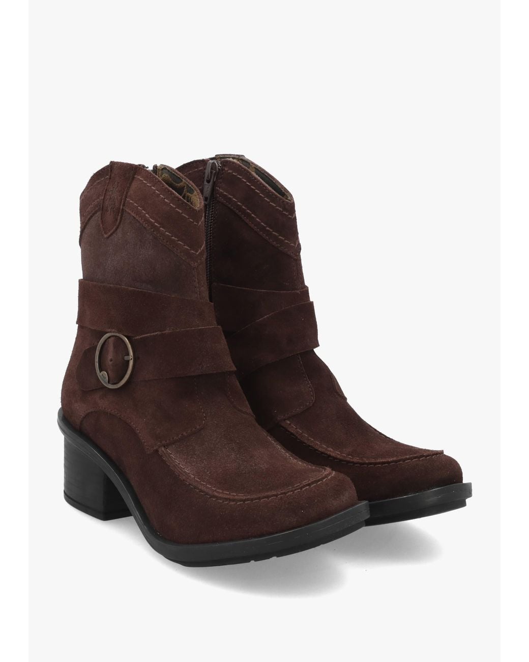 Fly London Brown Celk Expresso Suede Block Heel Ankle Boots
