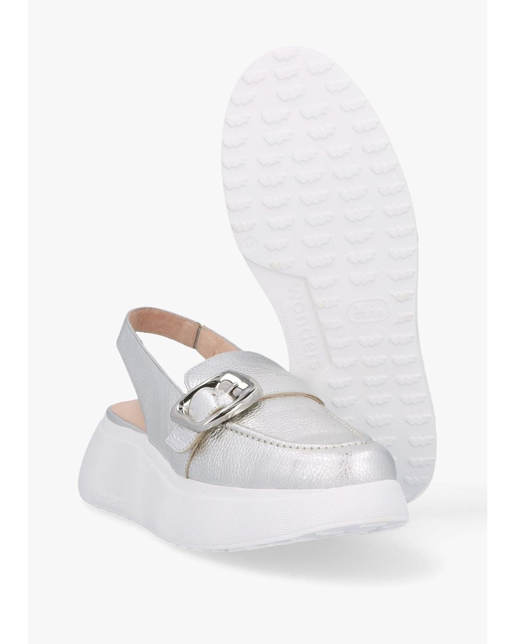Wonders White Acalia Chunky Low Wedge Sling Backs