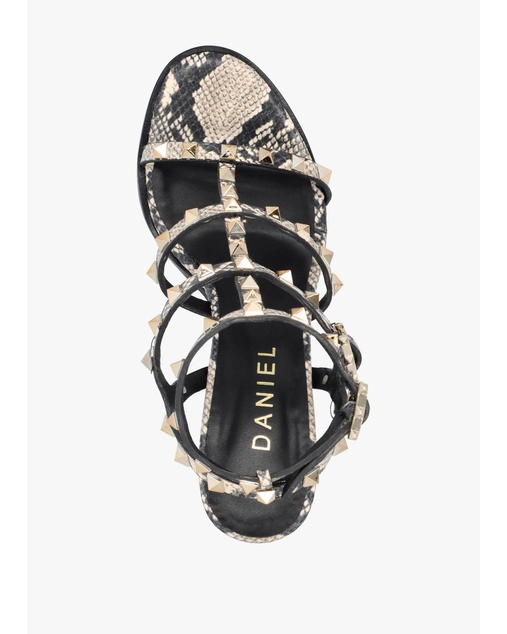 Daniel Metallic Pitter Leather Studded Block Heeled Sandals