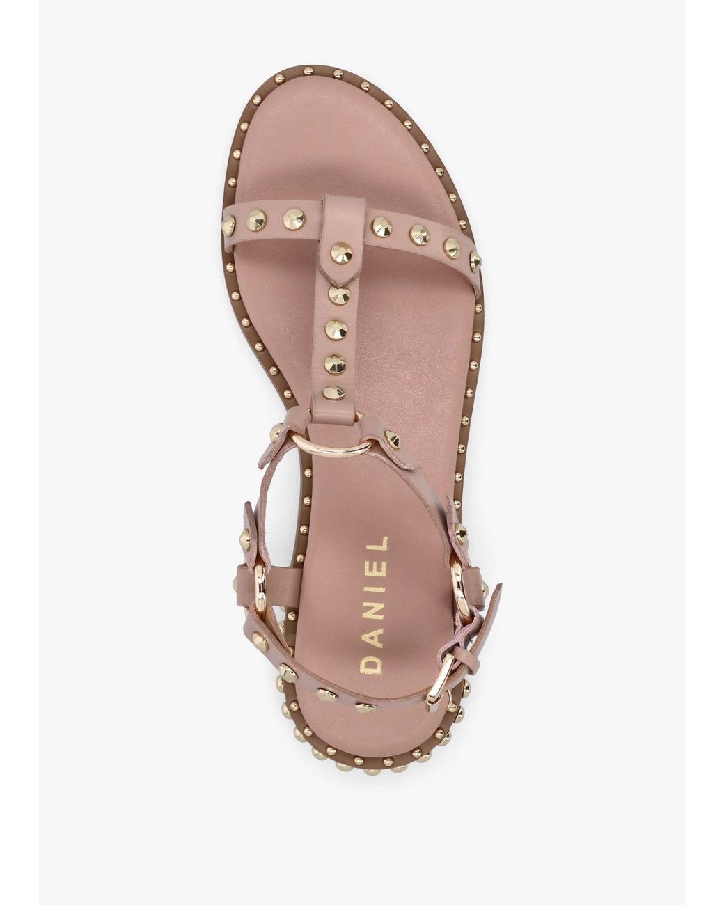 Daniel Natural Everlast Nude Leather T Bar Studded Sandals