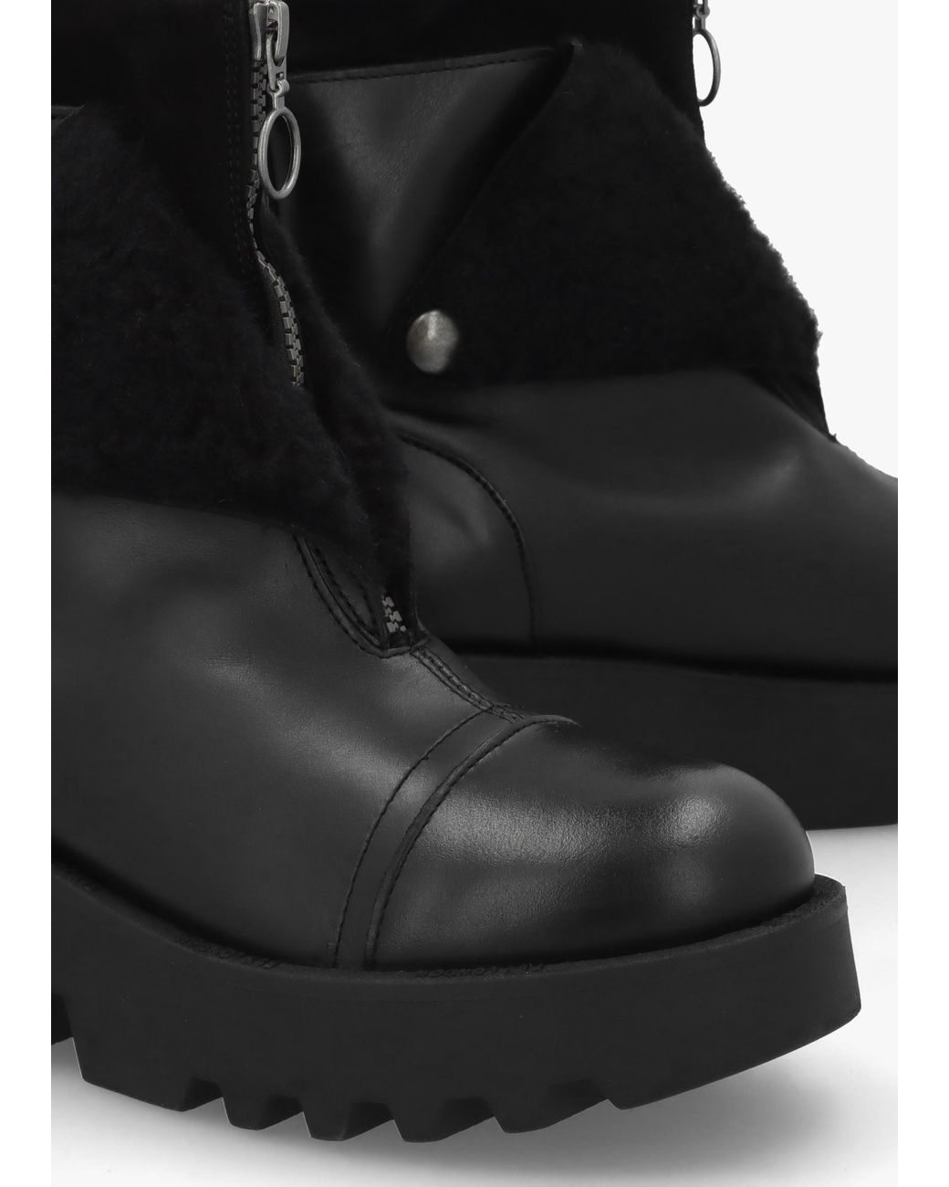 Fly London Black Zufe Leather Chunky Ankle Boots
