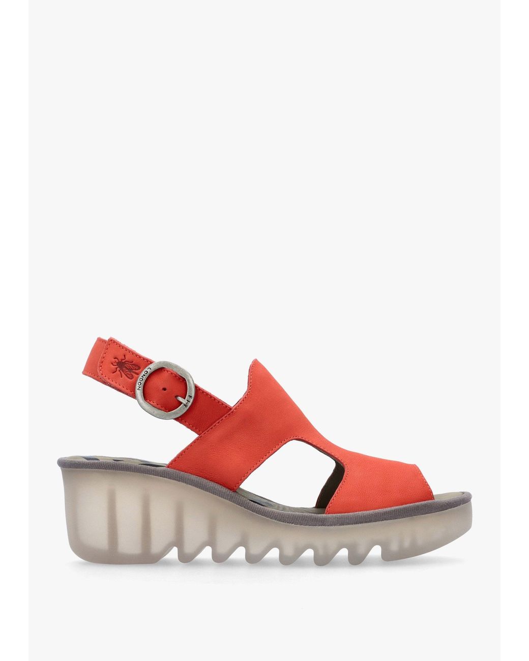 Fly London Red Baif Devil Nubuck Leather Mid Wedge Sandals