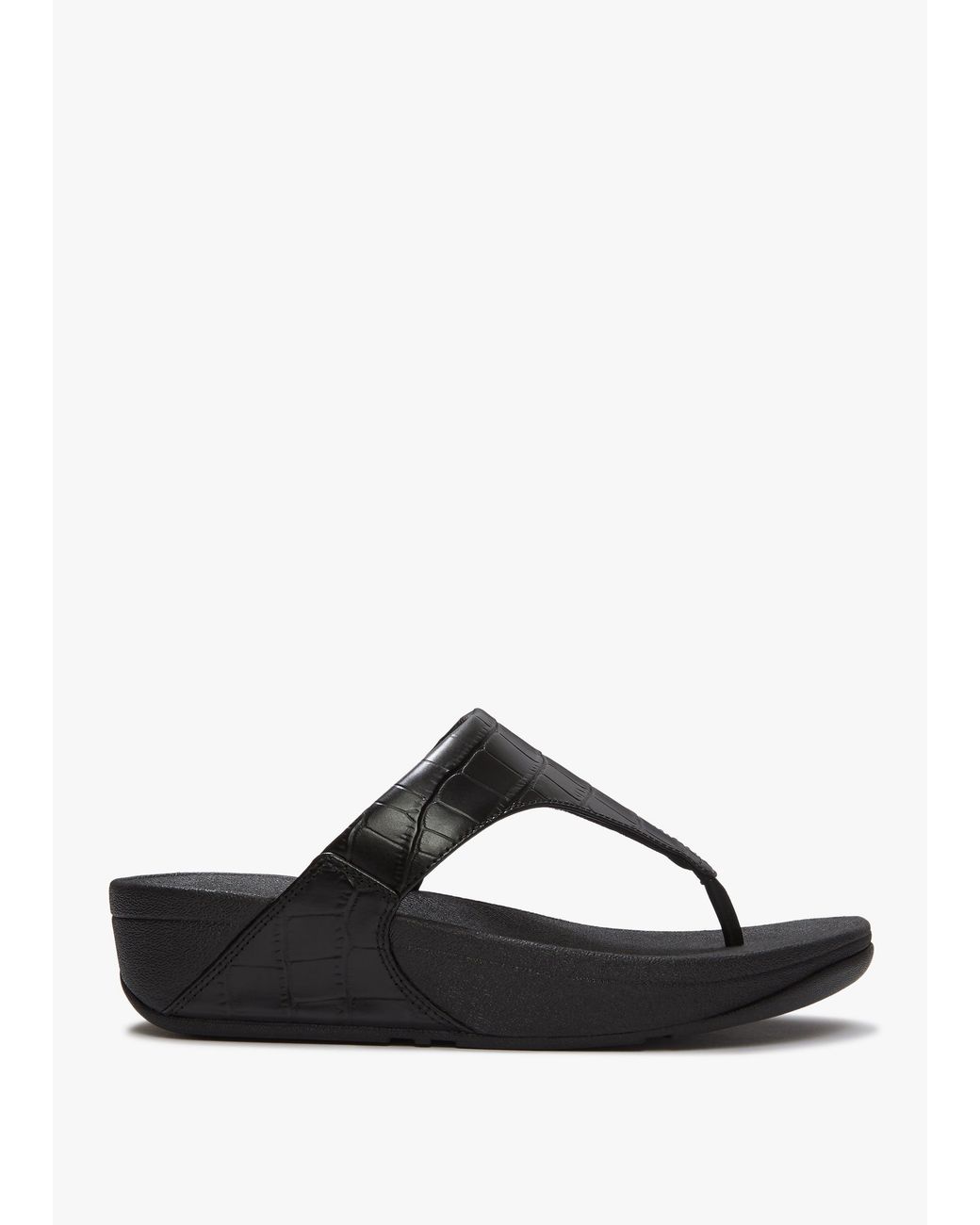 Fitflop Black Lulu All Leather Moc Croc Toe Post Sandals