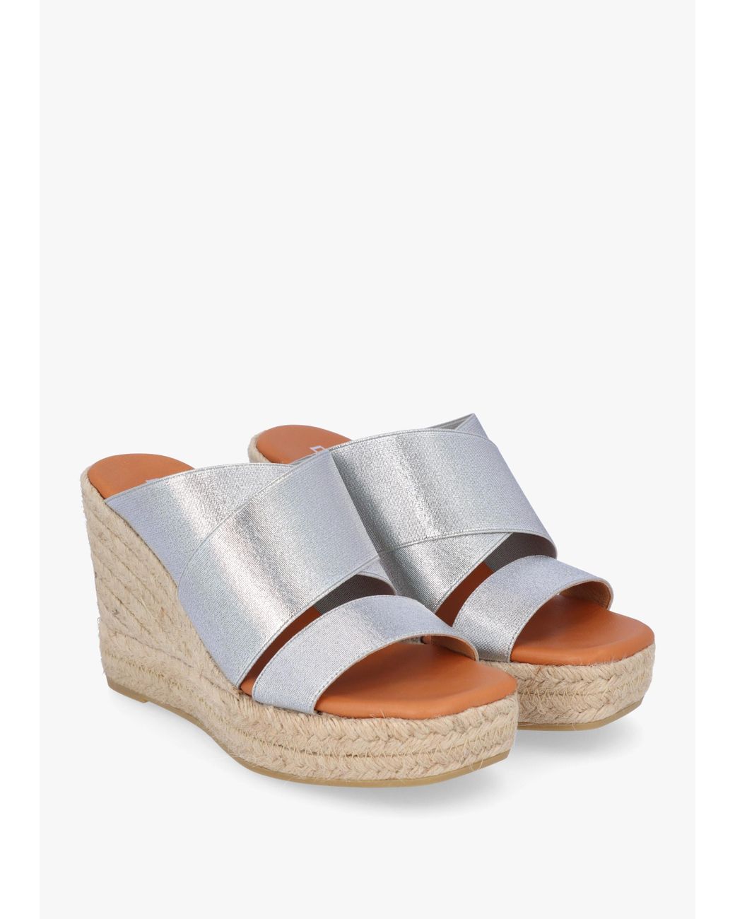 Daniel White Khloe Silver Cross Strap Wedge Espadrille Mules