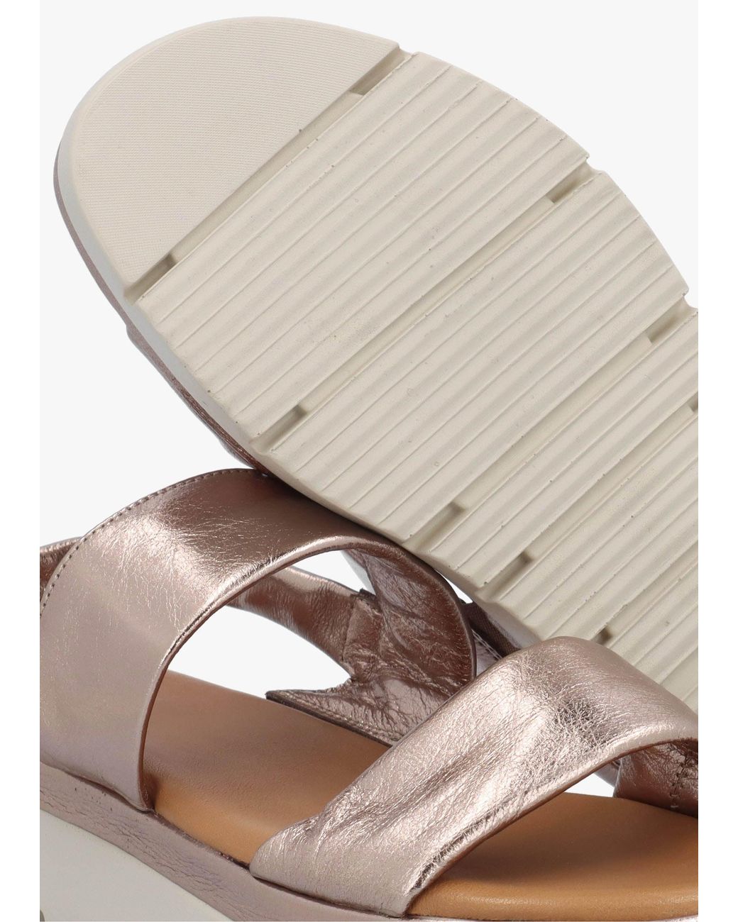 Moda In Pelle White Netty Pewter Metallic Leather Chunky Sandals