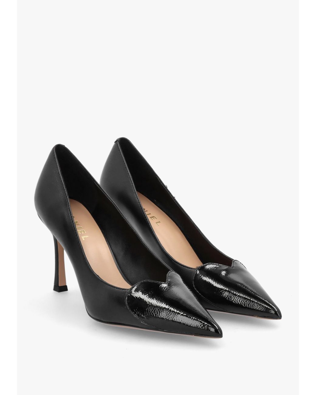 Daniel Elove Black Leather Heart Toe Cap Court Shoes