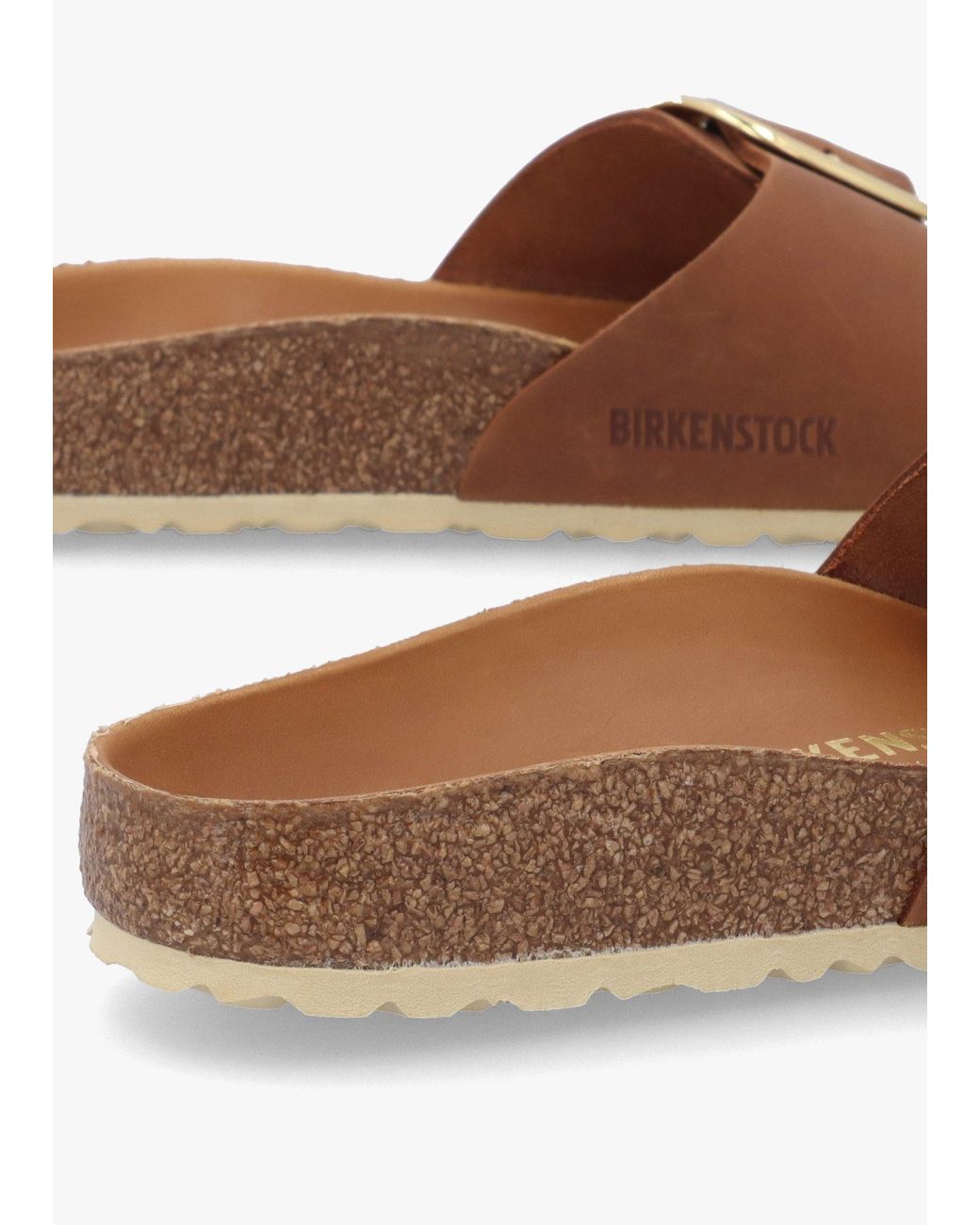Birkenstock White Madrid Big Buckle Cognac Waxy Leather Mules