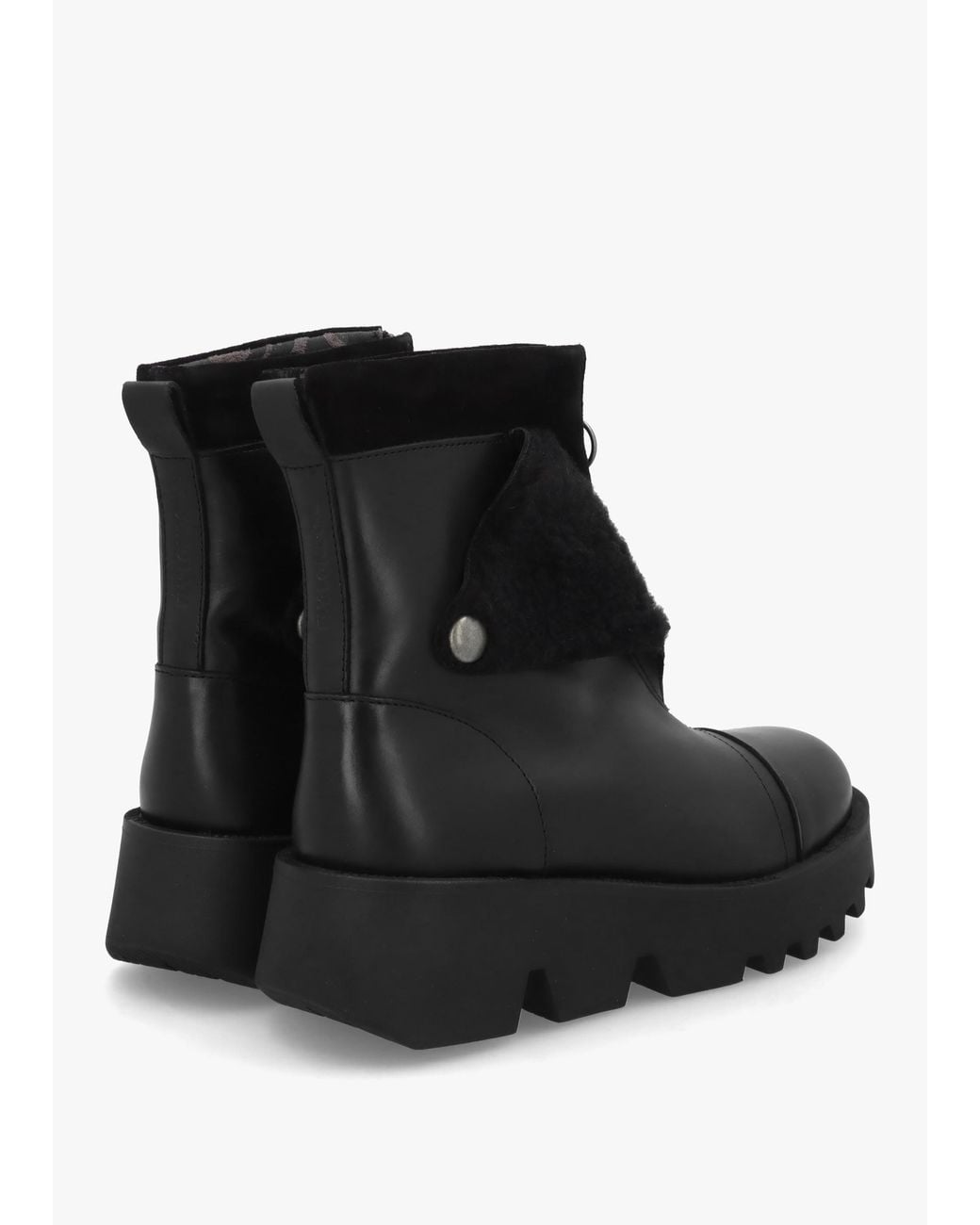 Fly London Black Zufe Leather Chunky Ankle Boots