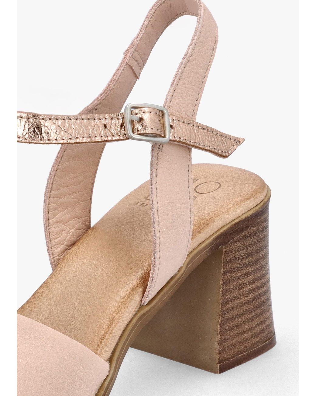 Moda In Pelle Natural Lanie & Rose Leather Block Heel Sandals