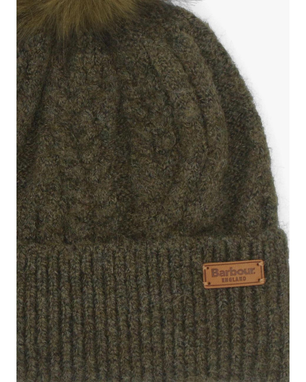 Barbour Green Elsdon Cable Knit Beanie Hat