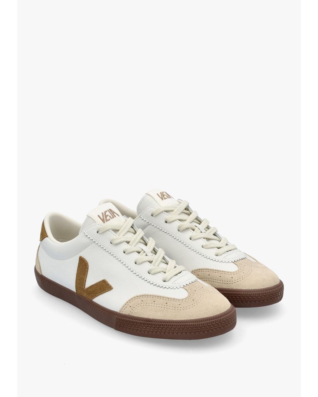 Veja White Volley O.T Leather Tent Bark Trainers