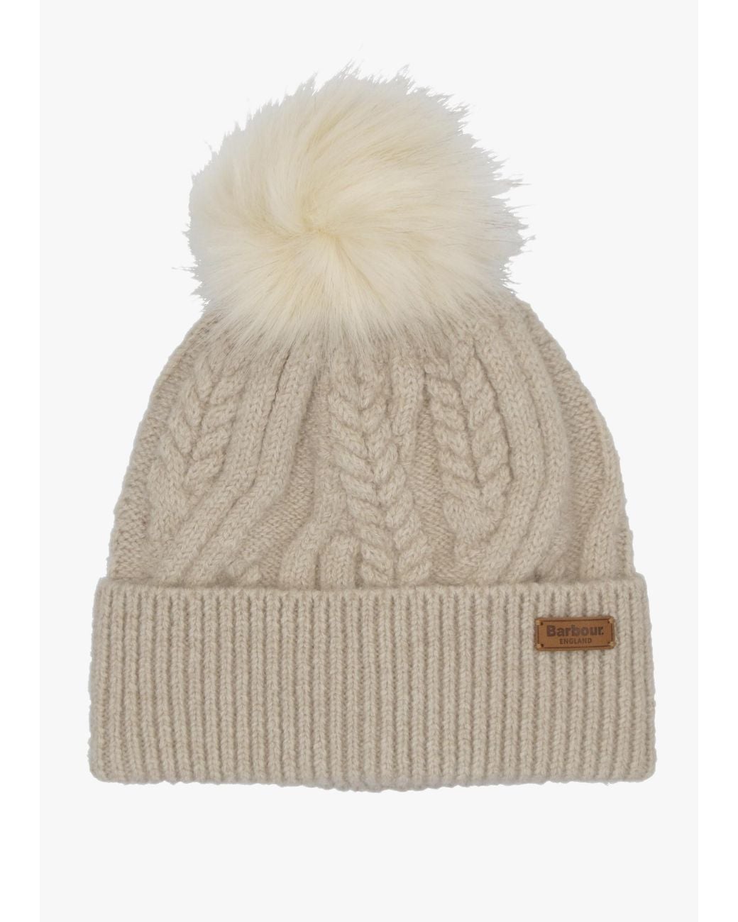 Barbour Natural Elsdon Eggshell Cable Knit Beanie Hat