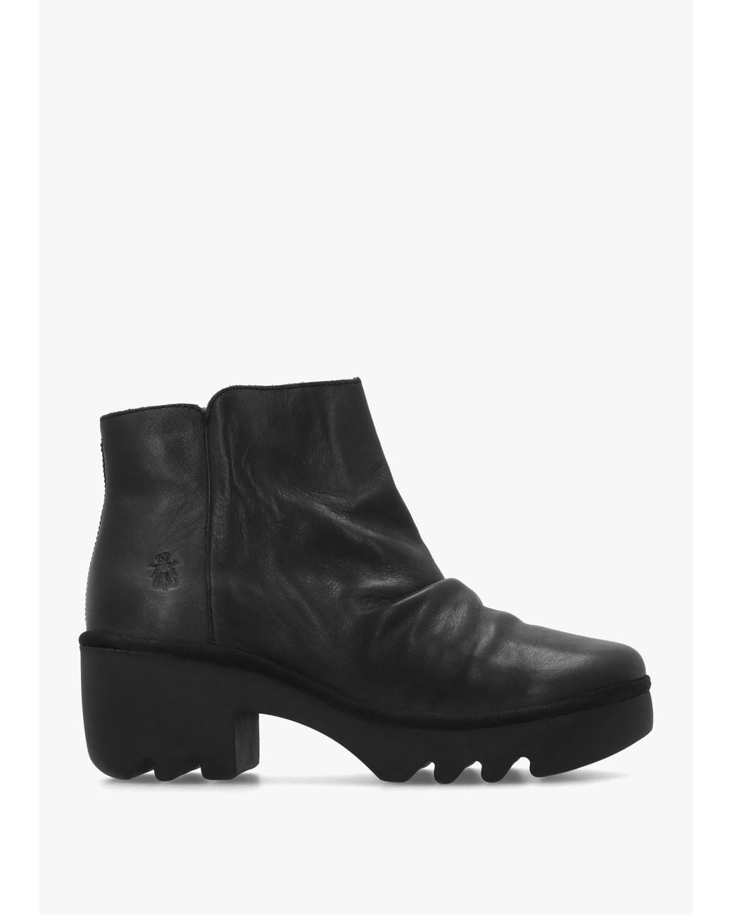Fly London Black Tulp Rouched Block Heel Ankle Boots