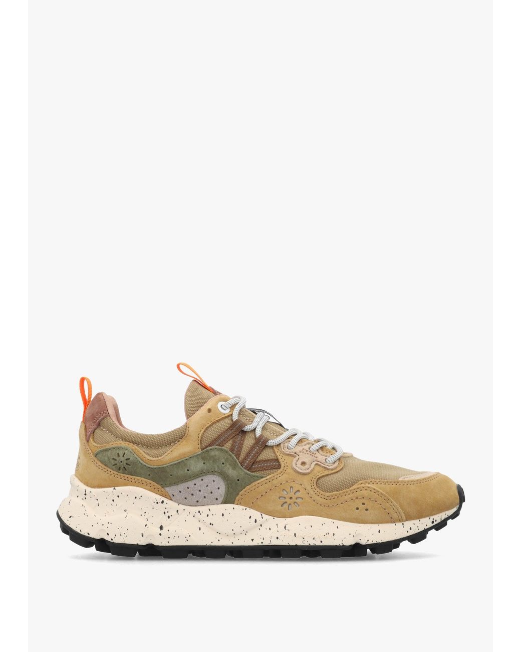 Flower Mountain White Yamano 3 Khaki Military Canvas & Suede Trainers