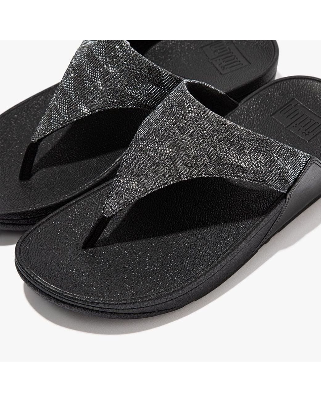 Fitflop Lulu Glitz All Black Toe Post Sandals
