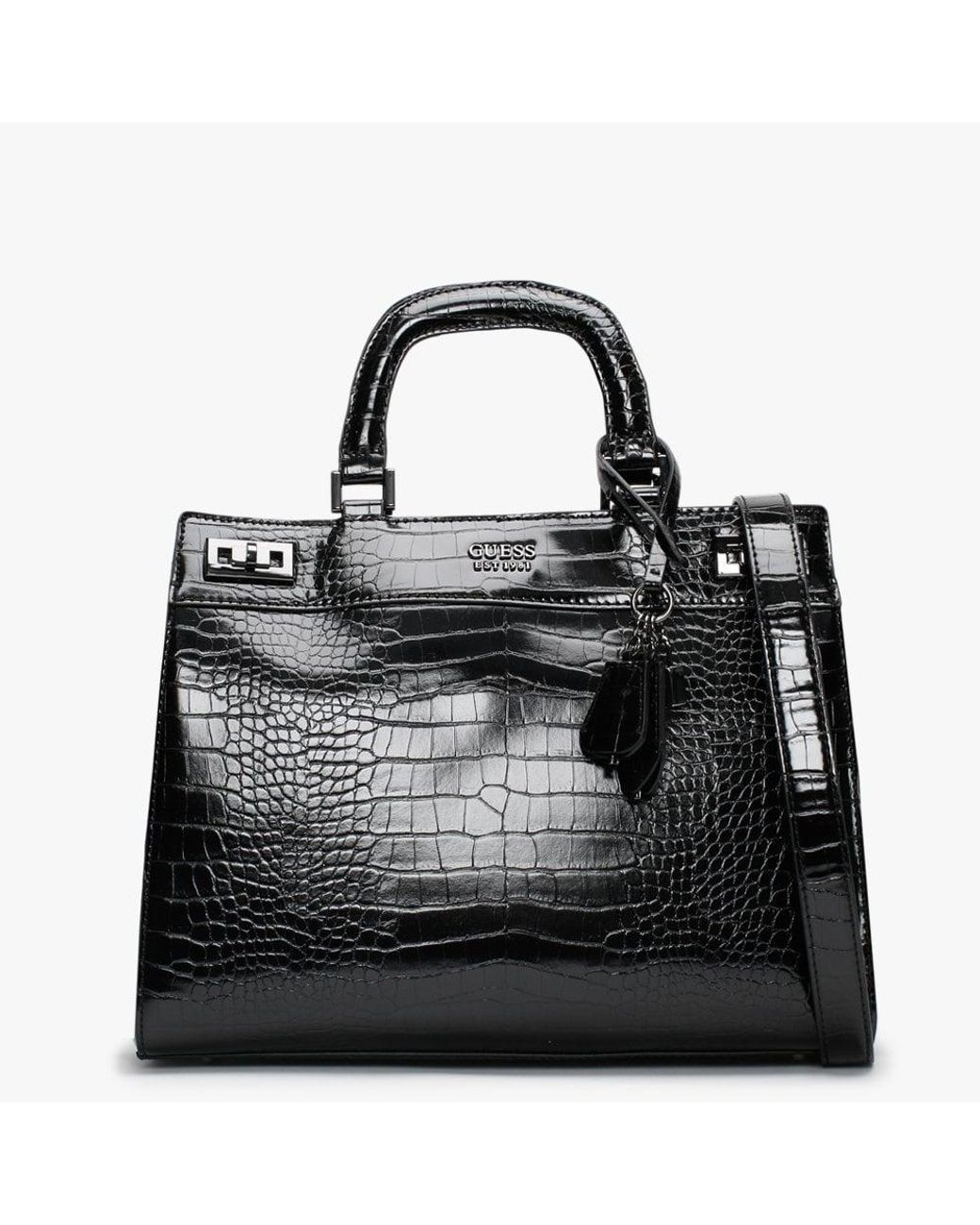 Guess Katey Luxury Black Moc Croc Satchel Bag Lyst Australia