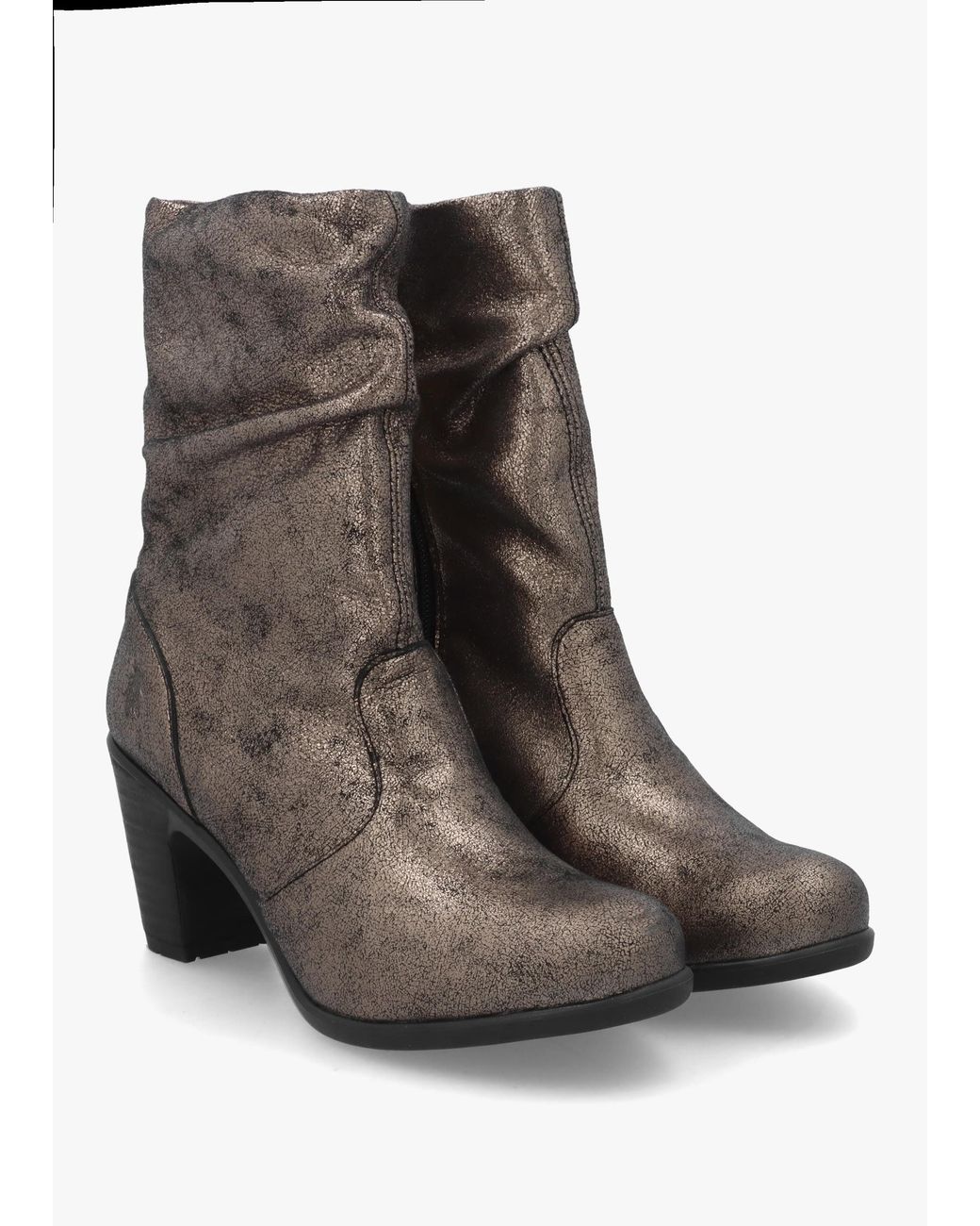 Fly London Brown Klei Cool Graphite Leather Rouched Block Heel Ankle Boots