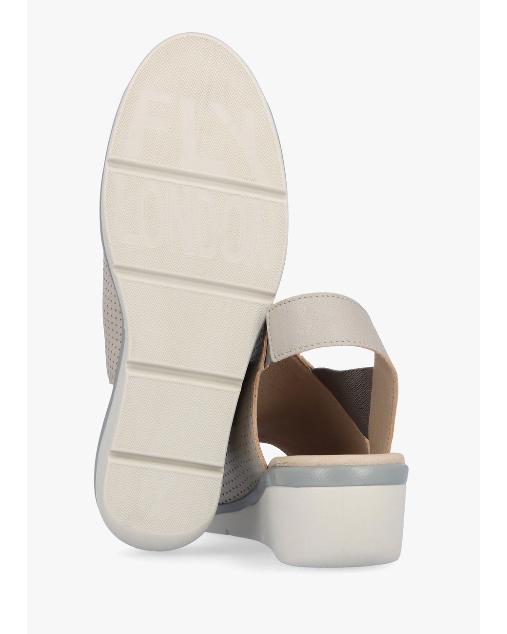 Fly London White Nisi Perforated Leather Low Wedge Sandals