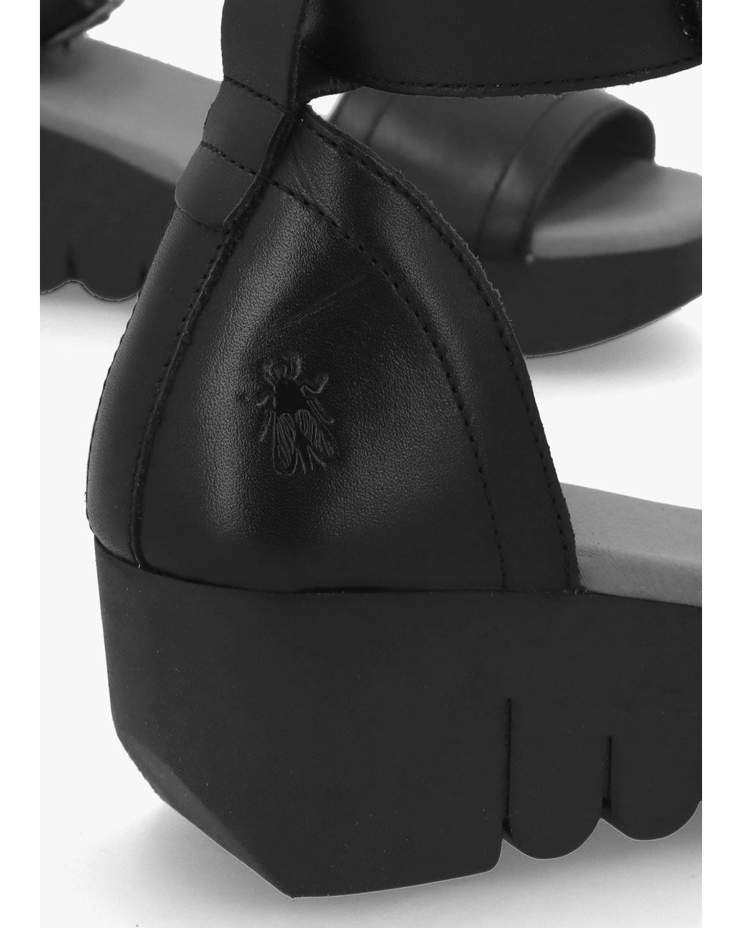 Fly London Black Voik Low Wedge Sandals