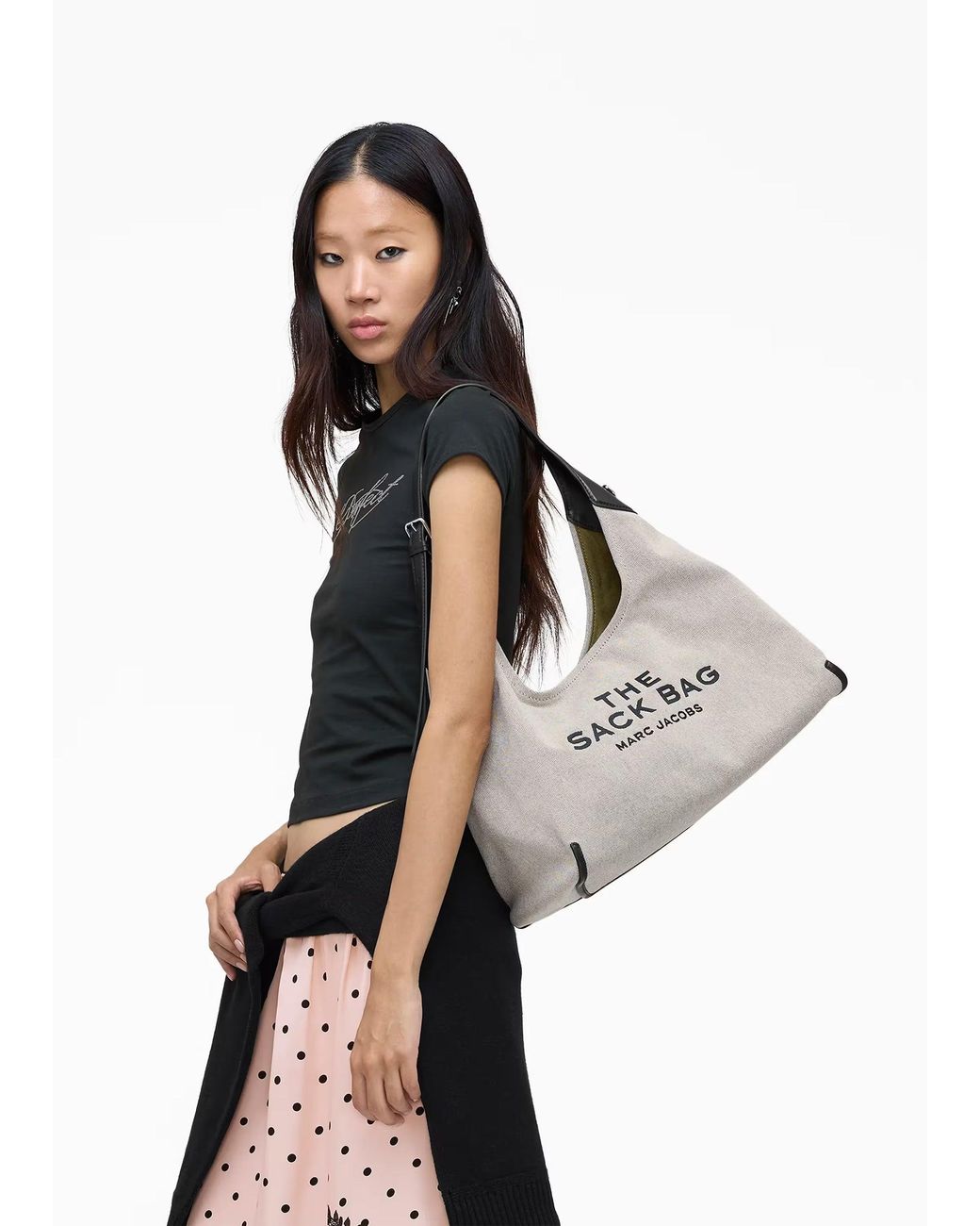 Marc Jacobs Gray The Leather Trim Canvas Belted Ivory Sack Bag