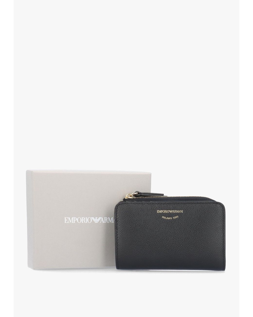 Emporio Armani Multicolor Bifold Nero Tumbled Leather Zip Around Wallet