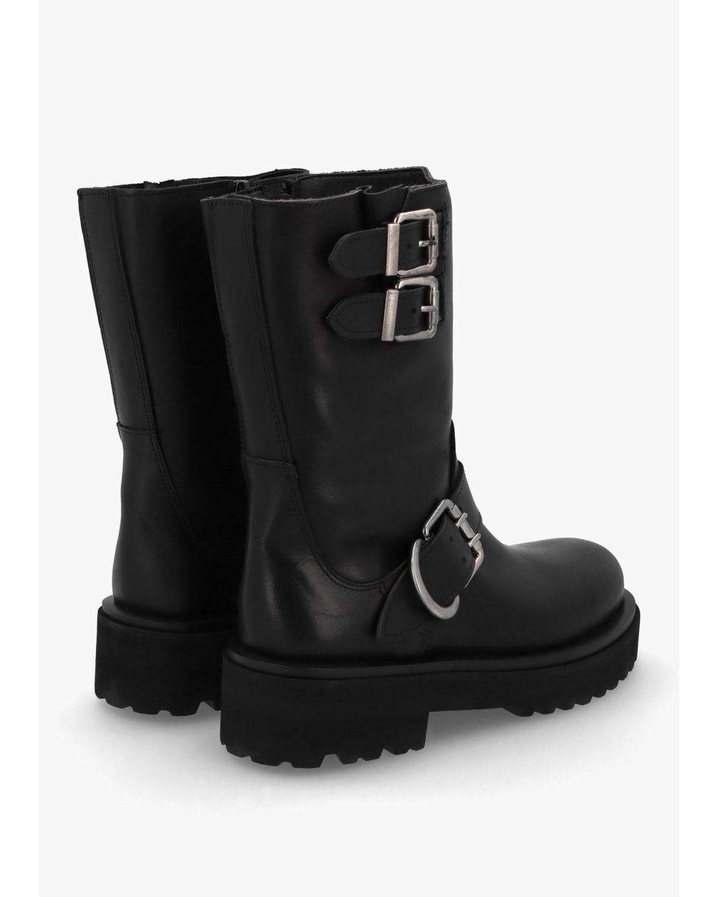 Alpe Atom Black Leather Chunky Biker Boots