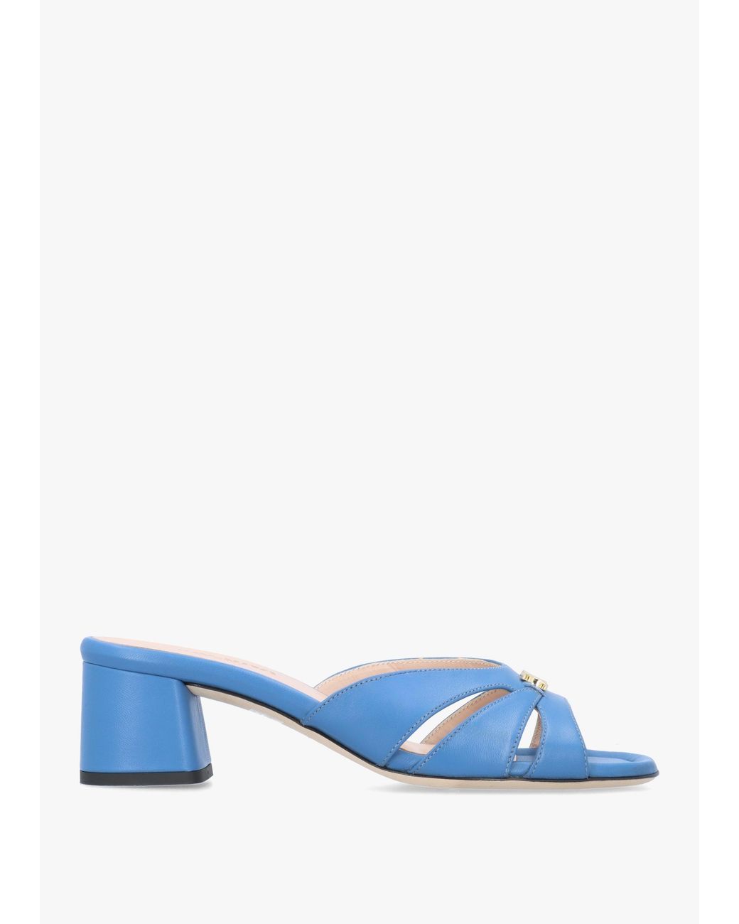 Evaluna Blue Cutaway Mid Heel Mules