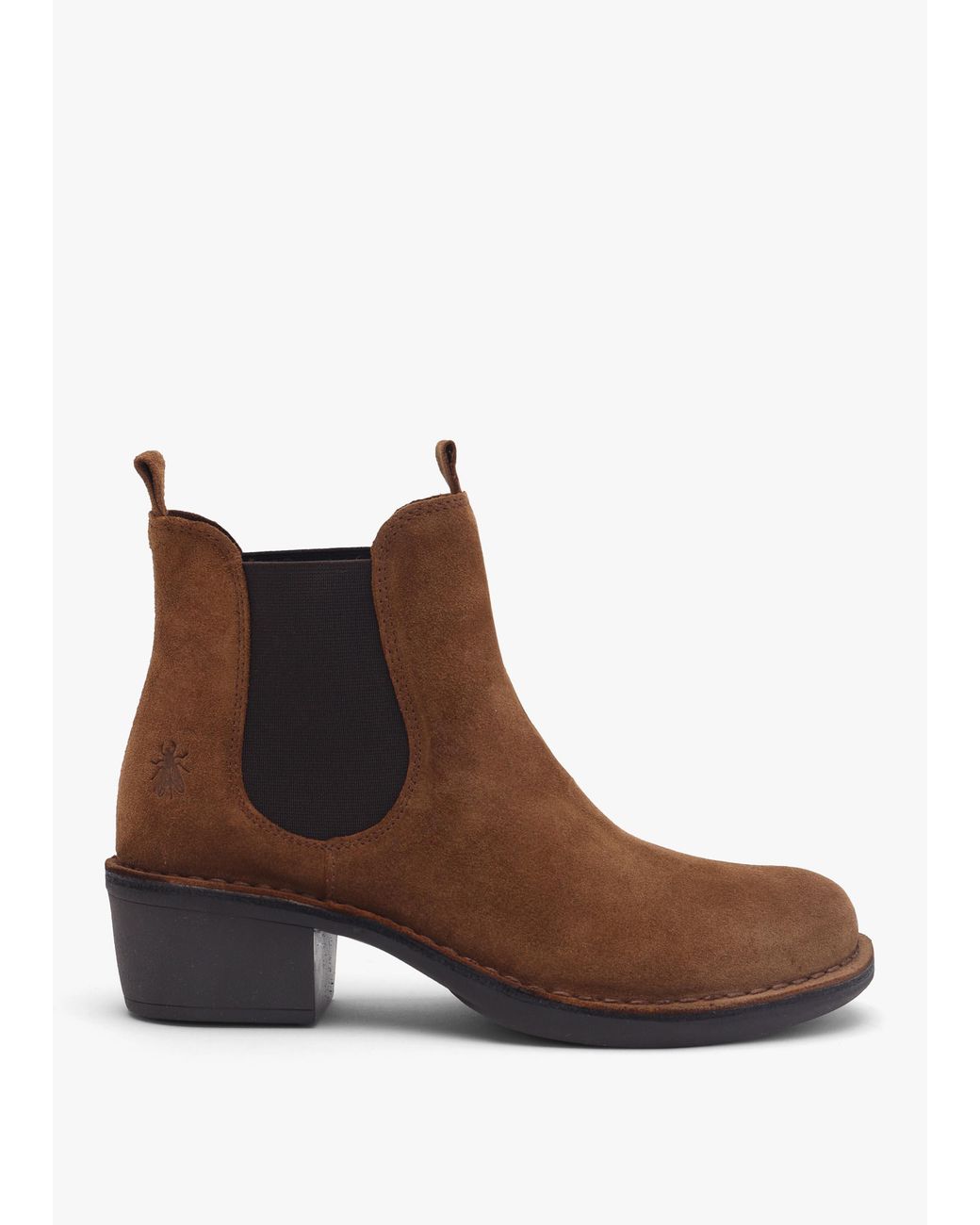 Fly London Brown Meme Tobacco Suede Block Heel Chelsea Boots