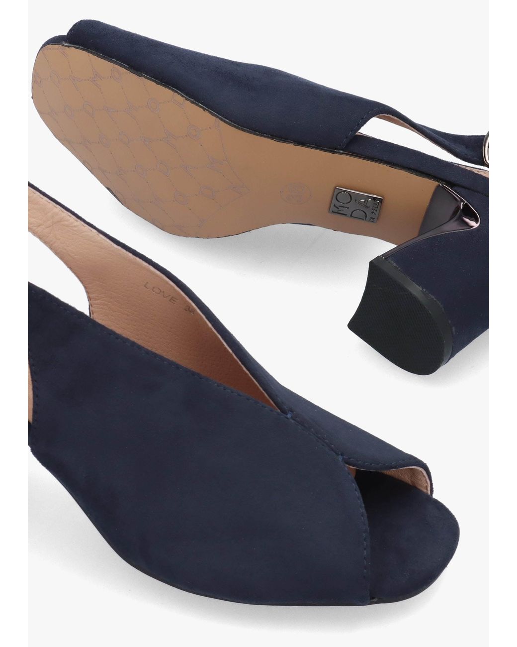 Moda In Pelle Blue Love Block Heel Sling Back Sandals