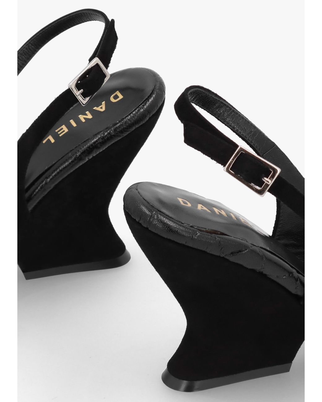 Daniel Margot Black Suede Sculpted Wedge Sandals