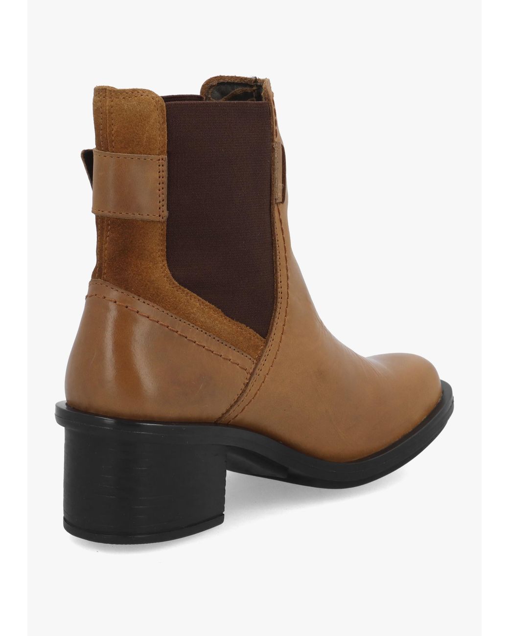 Fly London Brown Cach Camel Leather Block Heel Ankle Boots