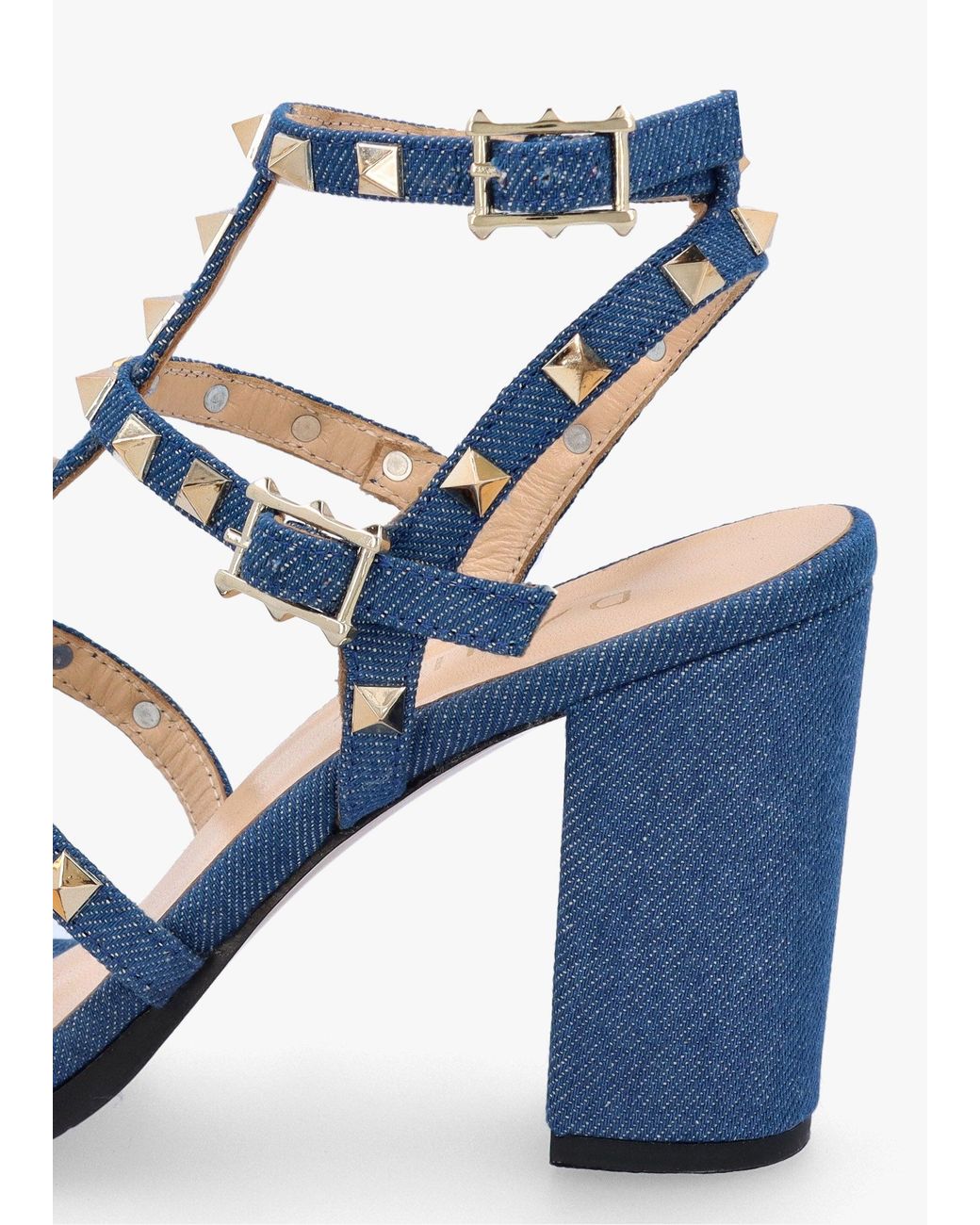 Daniel Blue Pitter Denim Studded Block Heeled Sandals