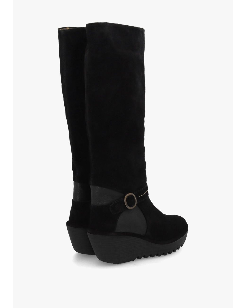 Fly London Black Yavu Wedge Knee Boots