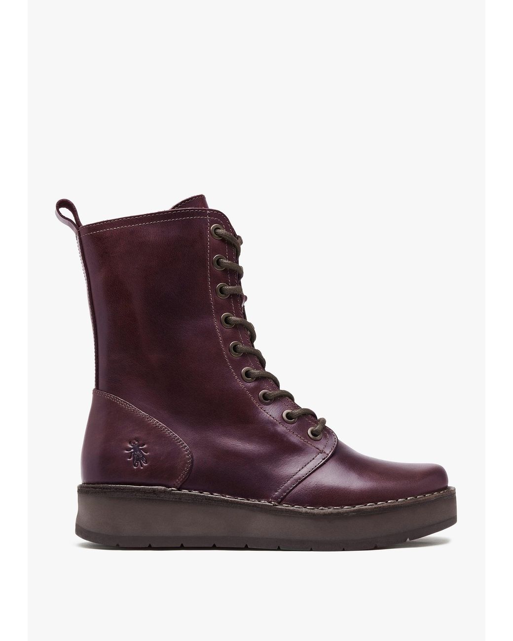 Fly London Purple Rami Wine Leather Lace Up Ankle Boots