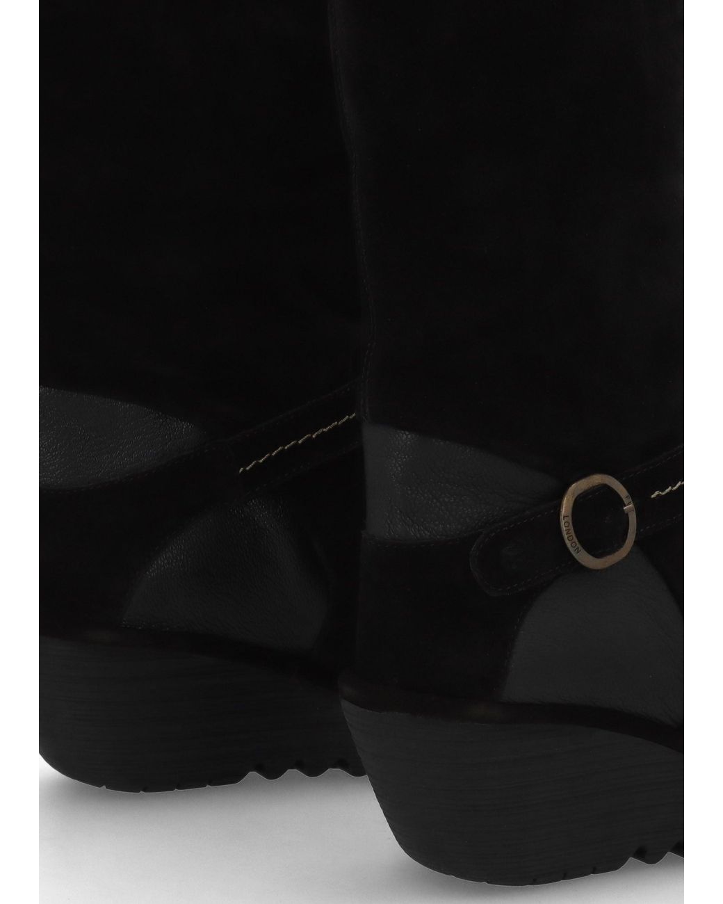 Fly London Black Yavu Wedge Knee Boots