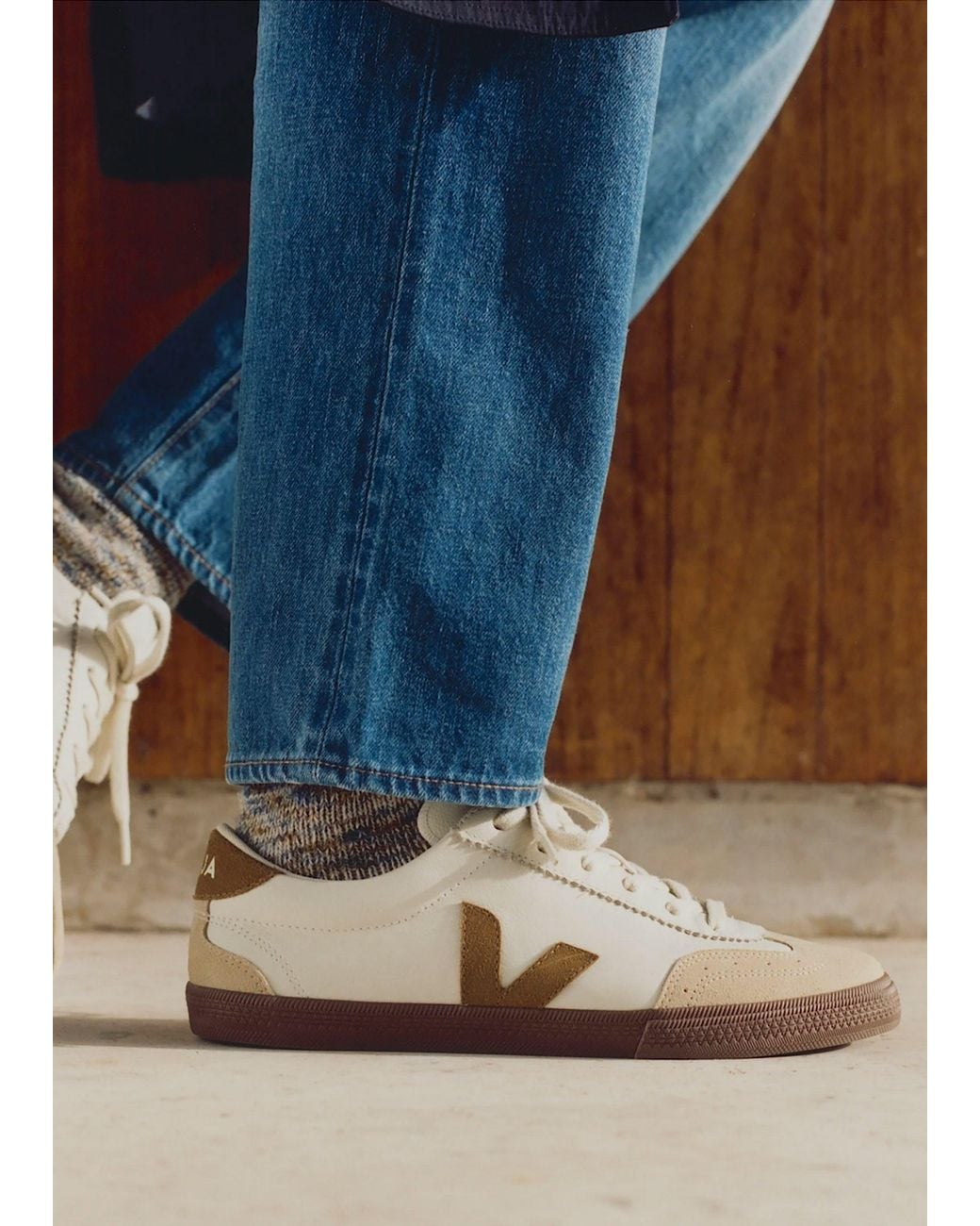 Veja White Volley O.T Leather Tent Bark Trainers