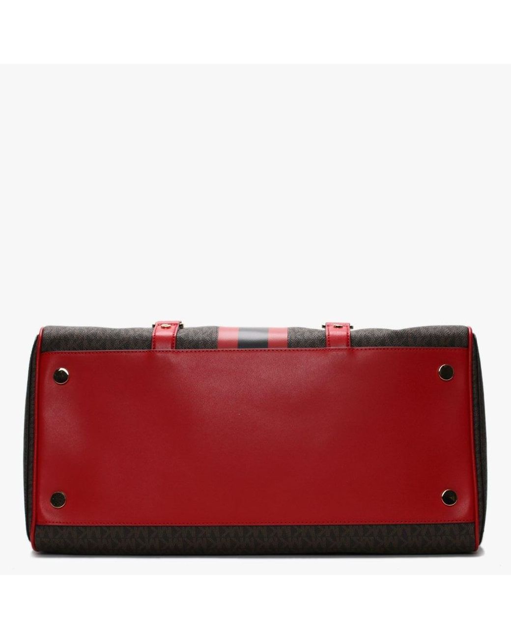 Michael Kors Large Bedford Travel Brown & Bright Red Logo Stripe Weekender  Bag | Lyst
