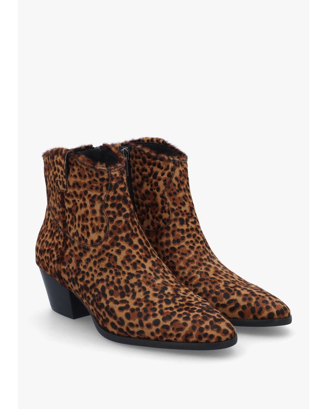 Ash Brown Fame Leopard Pony Hair Western Ankle Boots