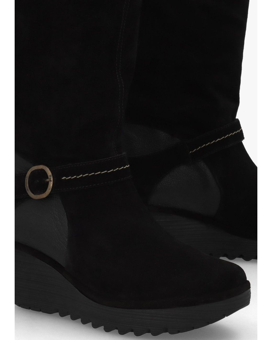 Fly London Black Yavu Wedge Knee Boots