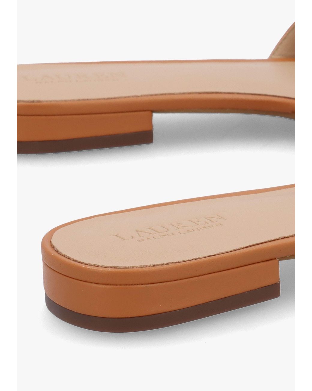 Ralph Lauren White Blaike Caramel Leather Slide Sandals