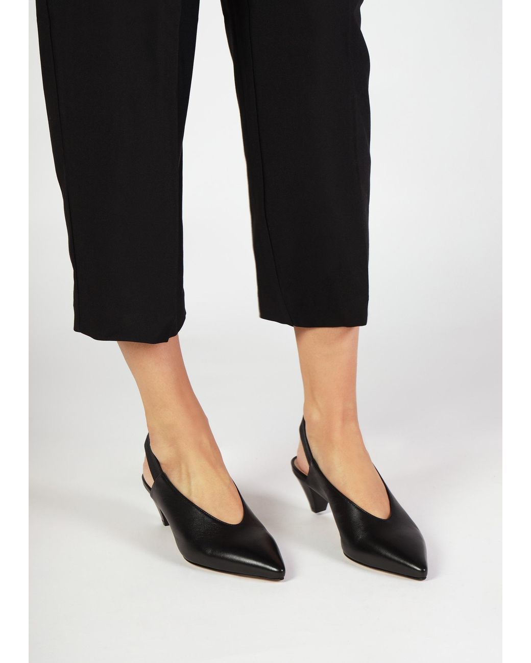 Daniel Blue Sani Black Leather Pointed Almond Toe Heeled Sling Backs