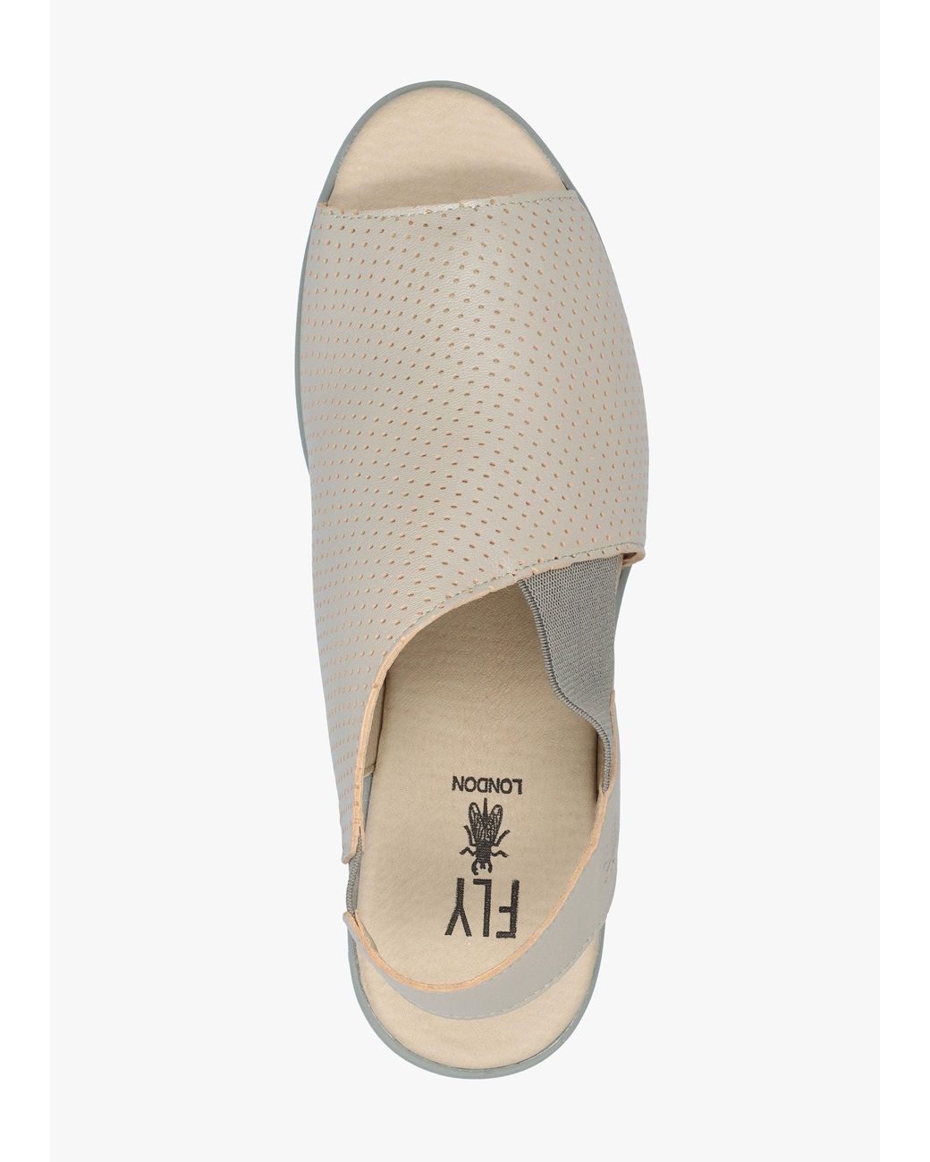 Fly London White Nisi Perforated Leather Low Wedge Sandals