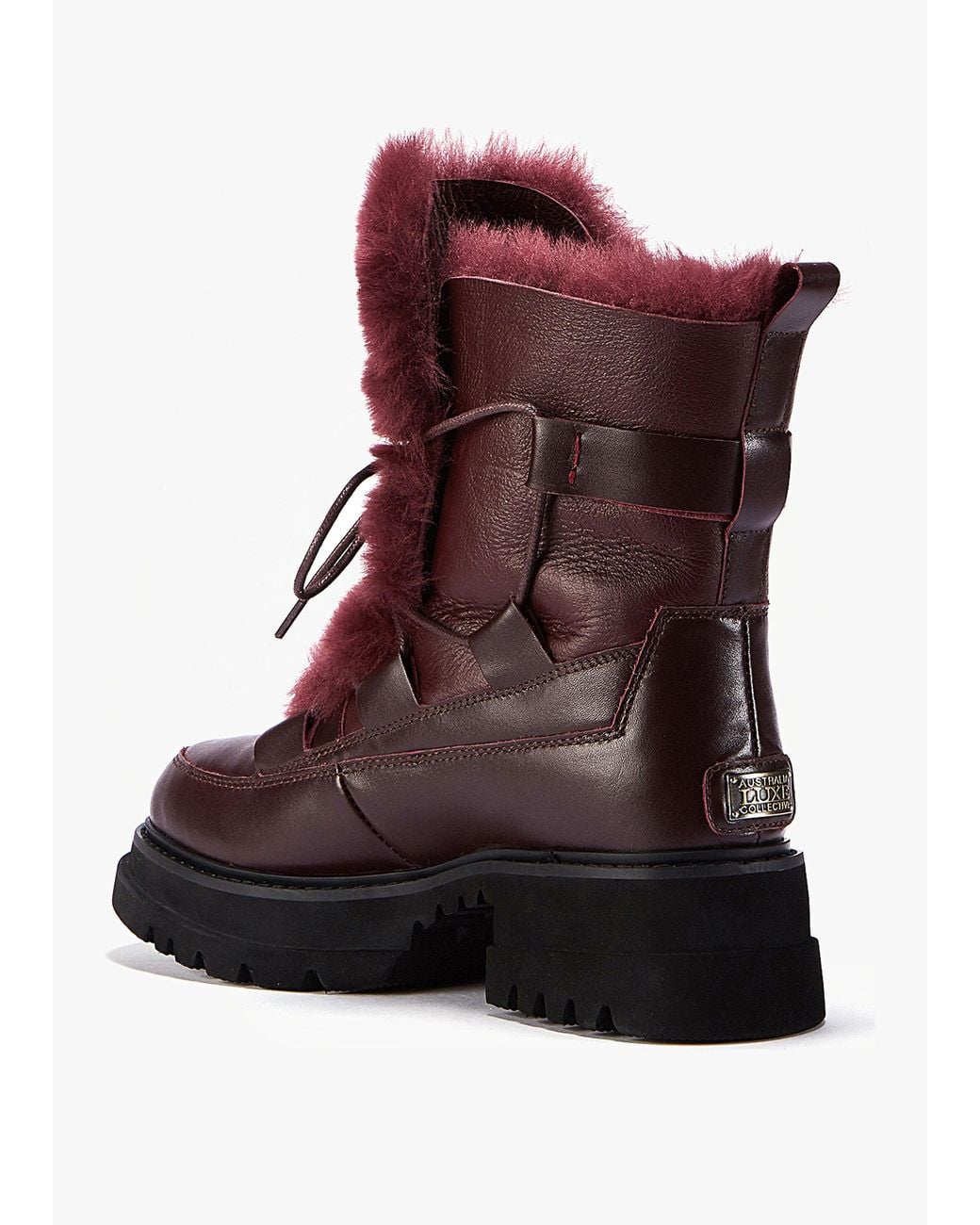 Australia Luxe Red Westward Burgundy Lace Up Shearling Boot