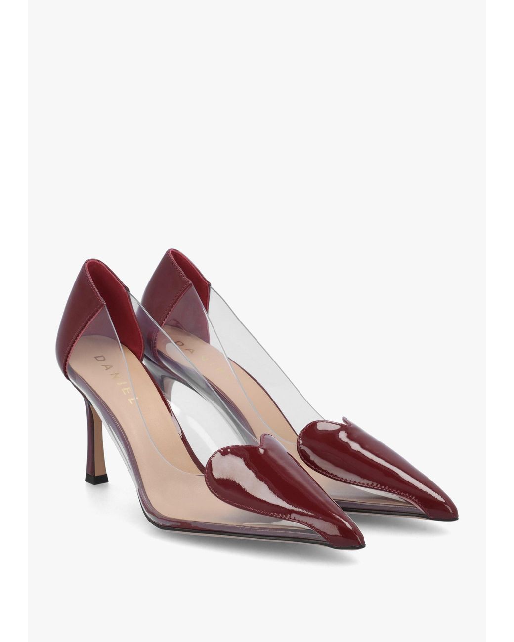 Daniel Pink Elove Perspex Burgundy Leather Heart Toe Cap Court Shoes