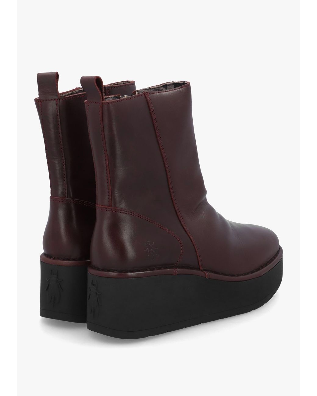 Fly London Brown Heij Wine Flatform Wedge Ankle Boots
